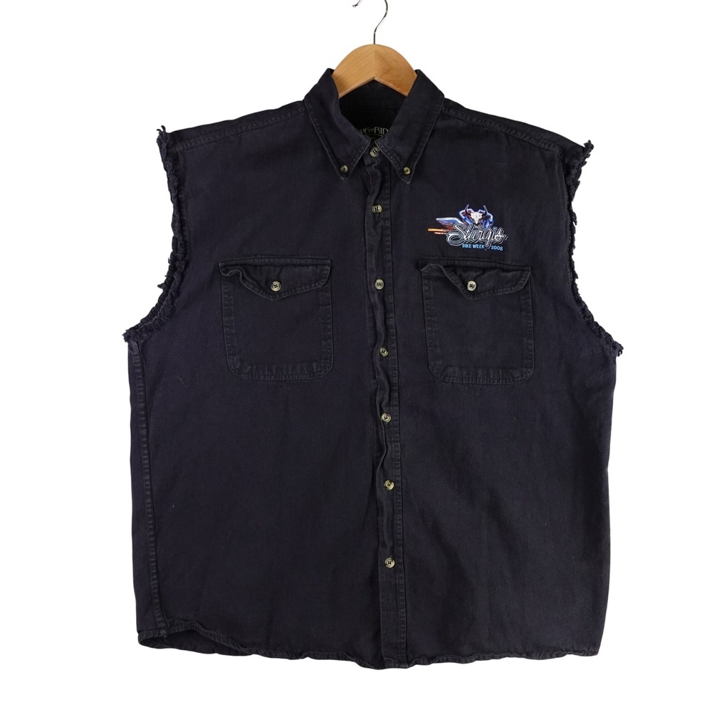 Live To Ride Mens XL Sturgis Bike Week 2008 Black Denim Cut Off Vest Graphic